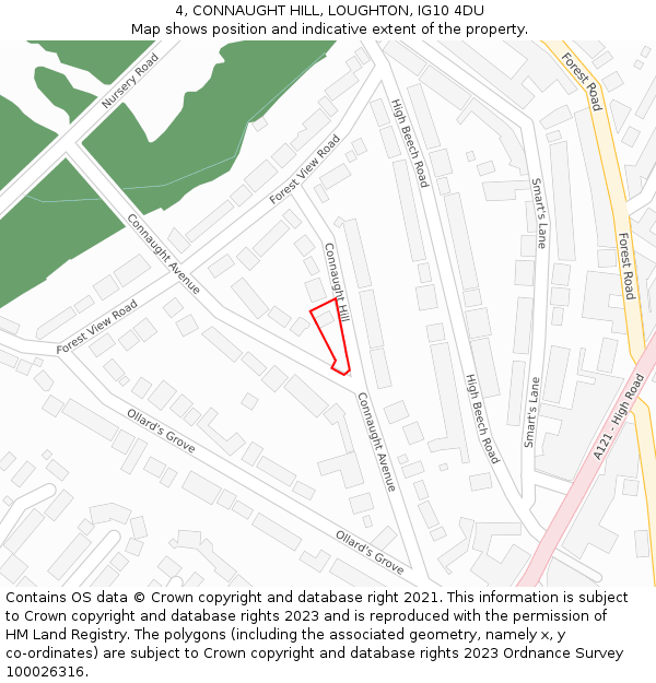 4, CONNAUGHT HILL, LOUGHTON, IG10 4DU: Location map and indicative extent of plot