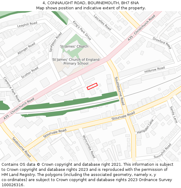 4, CONNAUGHT ROAD, BOURNEMOUTH, BH7 6NA: Location map and indicative extent of plot