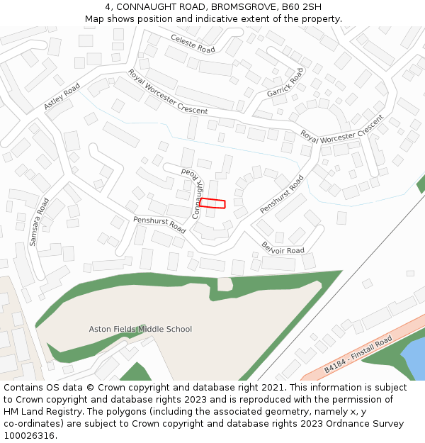 4, CONNAUGHT ROAD, BROMSGROVE, B60 2SH: Location map and indicative extent of plot