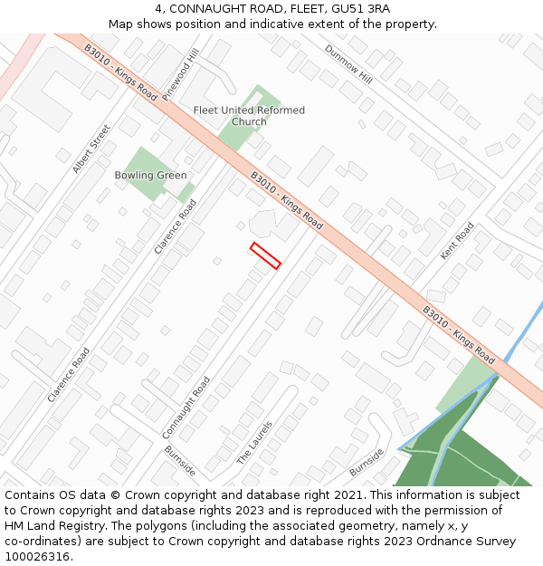 4, CONNAUGHT ROAD, FLEET, GU51 3RA: Location map and indicative extent of plot