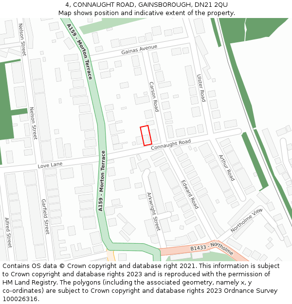 4, CONNAUGHT ROAD, GAINSBOROUGH, DN21 2QU: Location map and indicative extent of plot