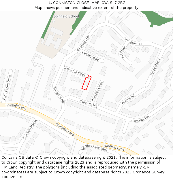 4, CONNISTON CLOSE, MARLOW, SL7 2RG: Location map and indicative extent of plot