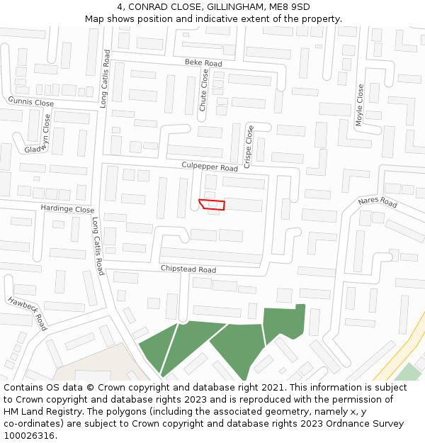 4, CONRAD CLOSE, GILLINGHAM, ME8 9SD: Location map and indicative extent of plot