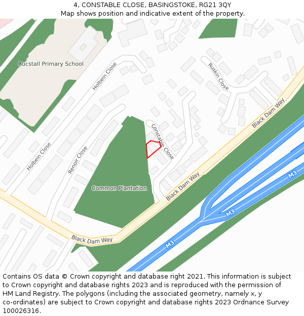 4, CONSTABLE CLOSE, BASINGSTOKE, RG21 3QY: Location map and indicative extent of plot