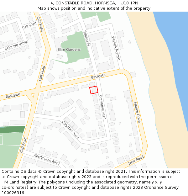 4, CONSTABLE ROAD, HORNSEA, HU18 1PN: Location map and indicative extent of plot