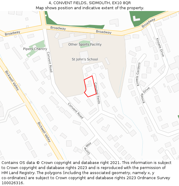 4, CONVENT FIELDS, SIDMOUTH, EX10 8QR: Location map and indicative extent of plot