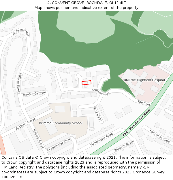 4, CONVENT GROVE, ROCHDALE, OL11 4LT: Location map and indicative extent of plot