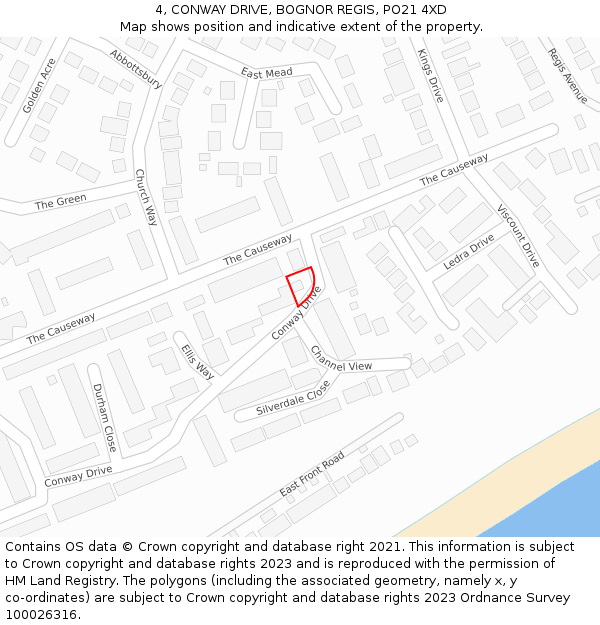 4, CONWAY DRIVE, BOGNOR REGIS, PO21 4XD: Location map and indicative extent of plot