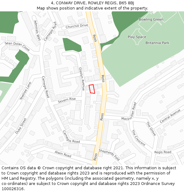 4, CONWAY DRIVE, ROWLEY REGIS, B65 8BJ: Location map and indicative extent of plot