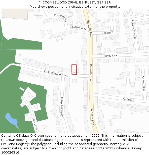 4, COOMBEWOOD DRIVE, BENFLEET, SS7 3EA: Location map and indicative extent of plot