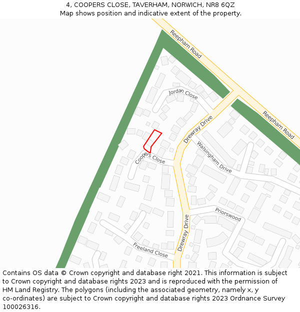 4, COOPERS CLOSE, TAVERHAM, NORWICH, NR8 6QZ: Location map and indicative extent of plot