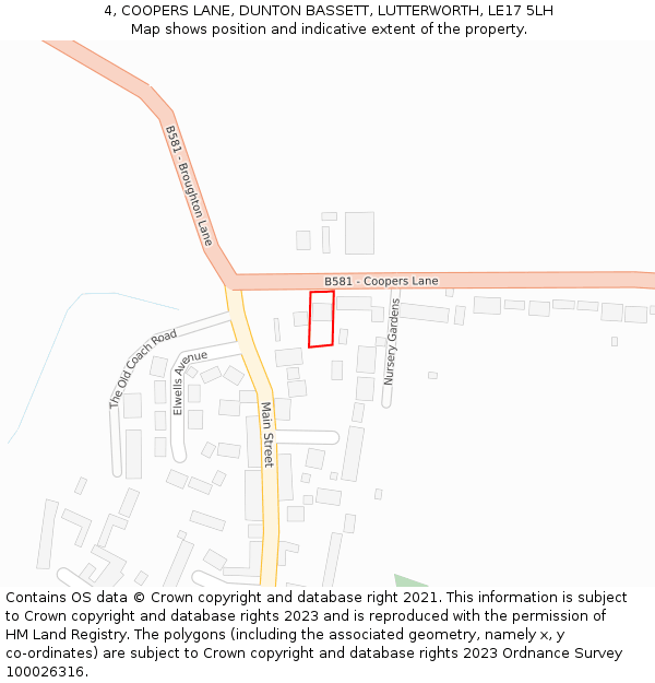 4, COOPERS LANE, DUNTON BASSETT, LUTTERWORTH, LE17 5LH: Location map and indicative extent of plot