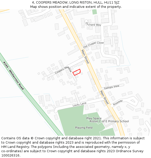 4, COOPERS MEADOW, LONG RISTON, HULL, HU11 5JZ: Location map and indicative extent of plot