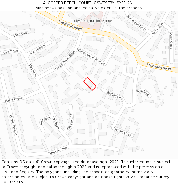 4, COPPER BEECH COURT, OSWESTRY, SY11 2NH: Location map and indicative extent of plot