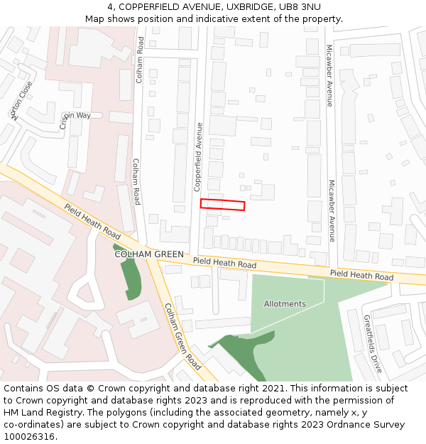 4, COPPERFIELD AVENUE, UXBRIDGE, UB8 3NU: Location map and indicative extent of plot