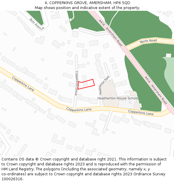 4, COPPERKINS GROVE, AMERSHAM, HP6 5QD: Location map and indicative extent of plot