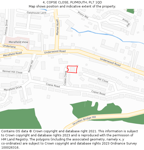 4, COPSE CLOSE, PLYMOUTH, PL7 1QD: Location map and indicative extent of plot