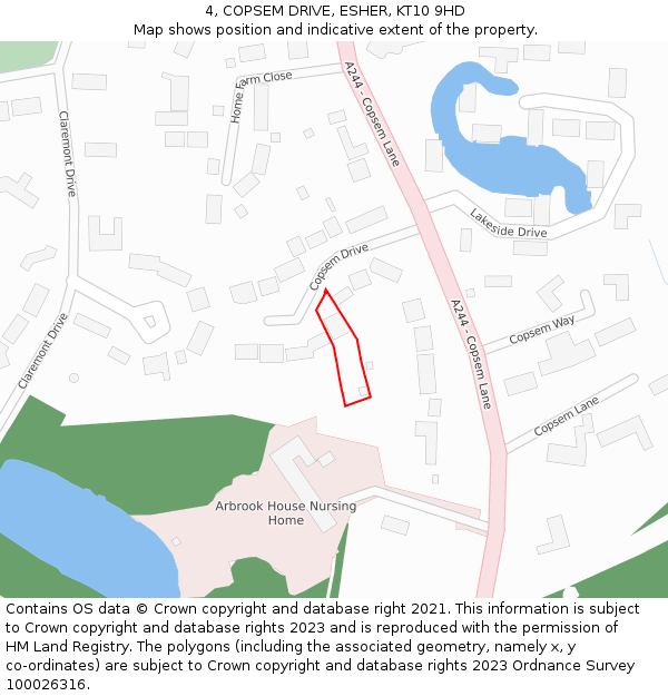 4, COPSEM DRIVE, ESHER, KT10 9HD: Location map and indicative extent of plot