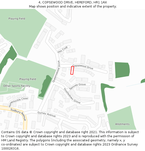 4, COPSEWOOD DRIVE, HEREFORD, HR1 1AX: Location map and indicative extent of plot