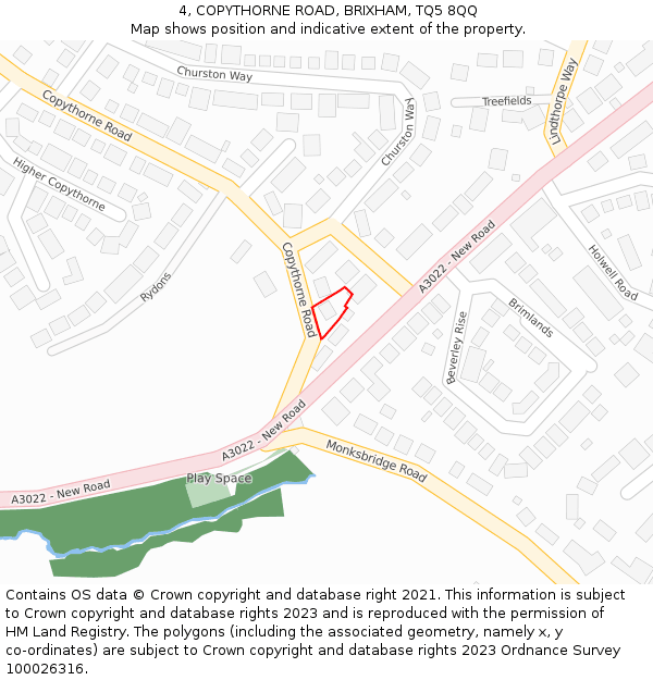 4, COPYTHORNE ROAD, BRIXHAM, TQ5 8QQ: Location map and indicative extent of plot