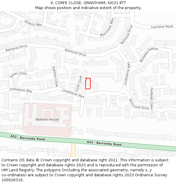 4, CORFE CLOSE, GRANTHAM, NG31 8TT: Location map and indicative extent of plot