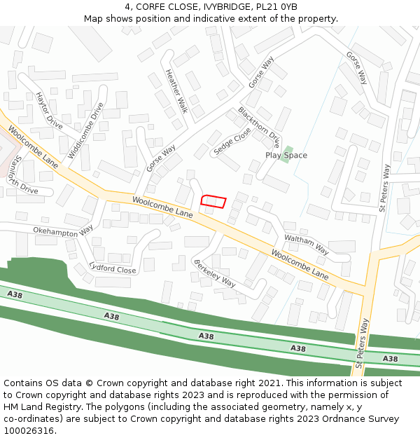 4, CORFE CLOSE, IVYBRIDGE, PL21 0YB: Location map and indicative extent of plot