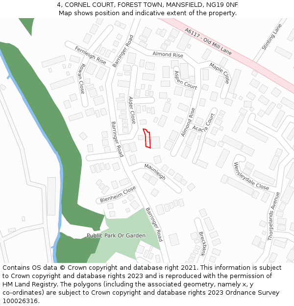 4, CORNEL COURT, FOREST TOWN, MANSFIELD, NG19 0NF: Location map and indicative extent of plot