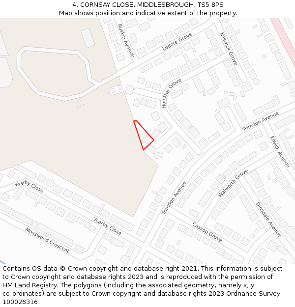 4, CORNSAY CLOSE, MIDDLESBROUGH, TS5 8PS: Location map and indicative extent of plot