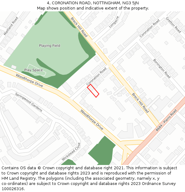 4, CORONATION ROAD, NOTTINGHAM, NG3 5JN: Location map and indicative extent of plot