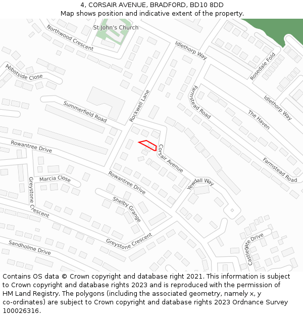 4, CORSAIR AVENUE, BRADFORD, BD10 8DD: Location map and indicative extent of plot