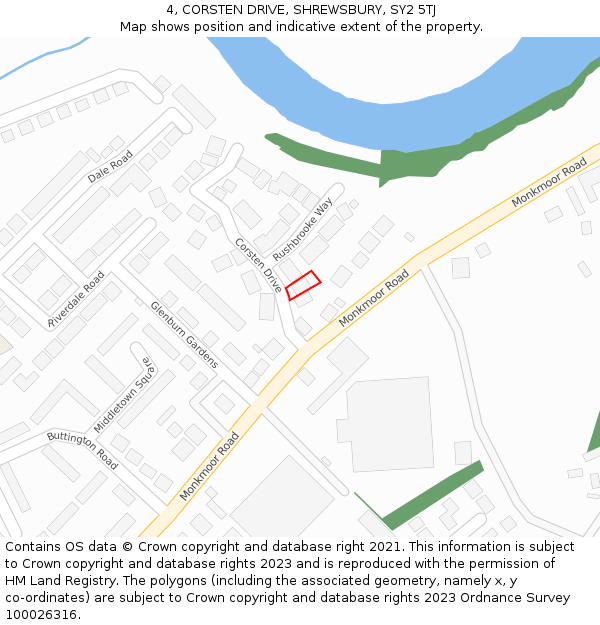 4, CORSTEN DRIVE, SHREWSBURY, SY2 5TJ: Location map and indicative extent of plot