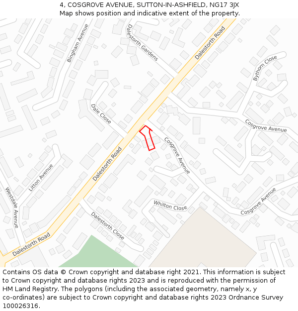 4, COSGROVE AVENUE, SUTTON-IN-ASHFIELD, NG17 3JX: Location map and indicative extent of plot