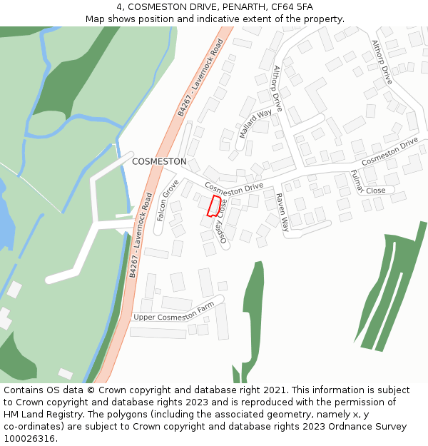 4, COSMESTON DRIVE, PENARTH, CF64 5FA: Location map and indicative extent of plot