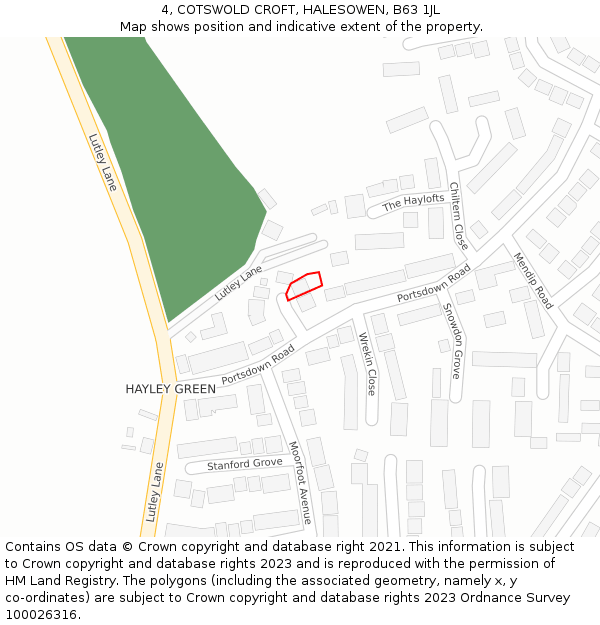 4, COTSWOLD CROFT, HALESOWEN, B63 1JL: Location map and indicative extent of plot