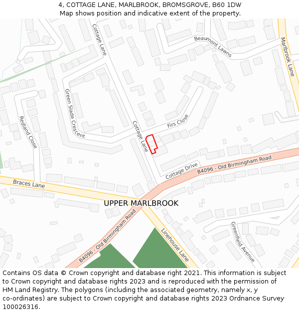 4, COTTAGE LANE, MARLBROOK, BROMSGROVE, B60 1DW: Location map and indicative extent of plot