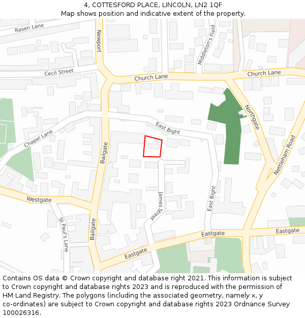 4, COTTESFORD PLACE, LINCOLN, LN2 1QF: Location map and indicative extent of plot