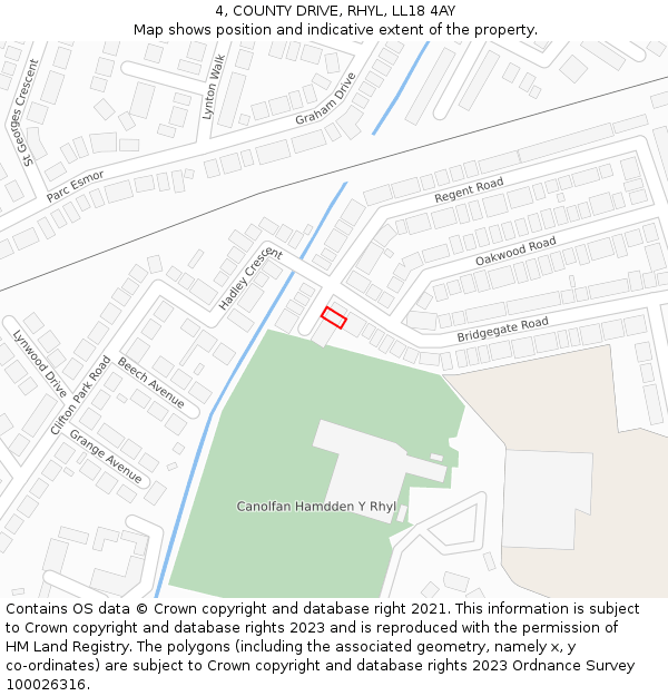 4, COUNTY DRIVE, RHYL, LL18 4AY: Location map and indicative extent of plot