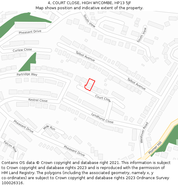 4, COURT CLOSE, HIGH WYCOMBE, HP13 5JF: Location map and indicative extent of plot