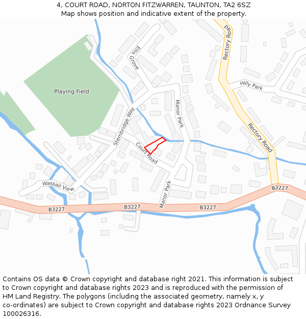 4, COURT ROAD, NORTON FITZWARREN, TAUNTON, TA2 6SZ: Location map and indicative extent of plot