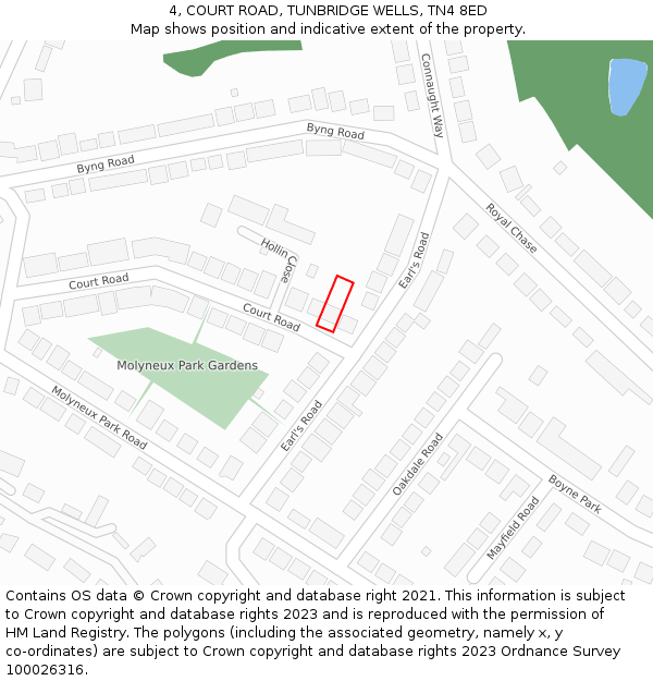 4, COURT ROAD, TUNBRIDGE WELLS, TN4 8ED: Location map and indicative extent of plot