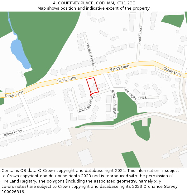 4, COURTNEY PLACE, COBHAM, KT11 2BE: Location map and indicative extent of plot