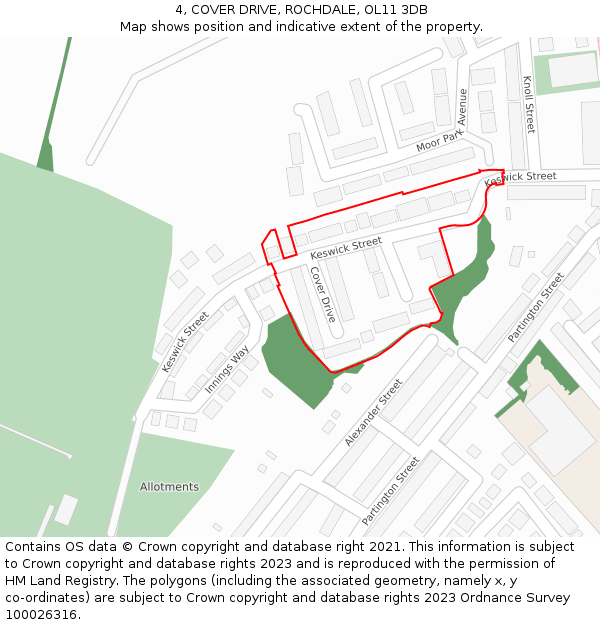 4, COVER DRIVE, ROCHDALE, OL11 3DB: Location map and indicative extent of plot