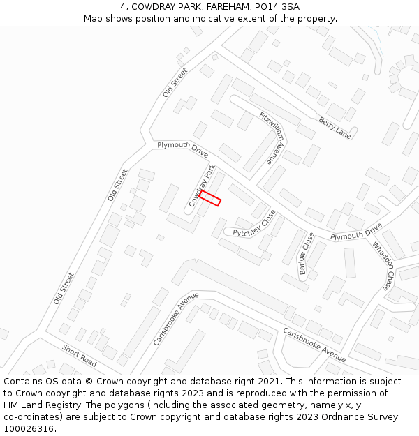 4, COWDRAY PARK, FAREHAM, PO14 3SA: Location map and indicative extent of plot