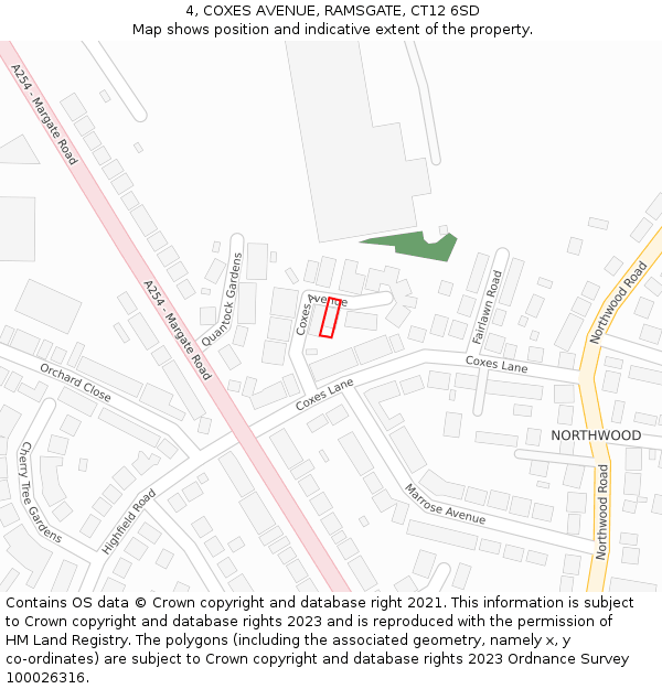 4, COXES AVENUE, RAMSGATE, CT12 6SD: Location map and indicative extent of plot