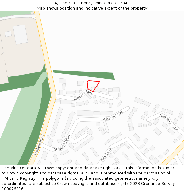 4, CRABTREE PARK, FAIRFORD, GL7 4LT: Location map and indicative extent of plot