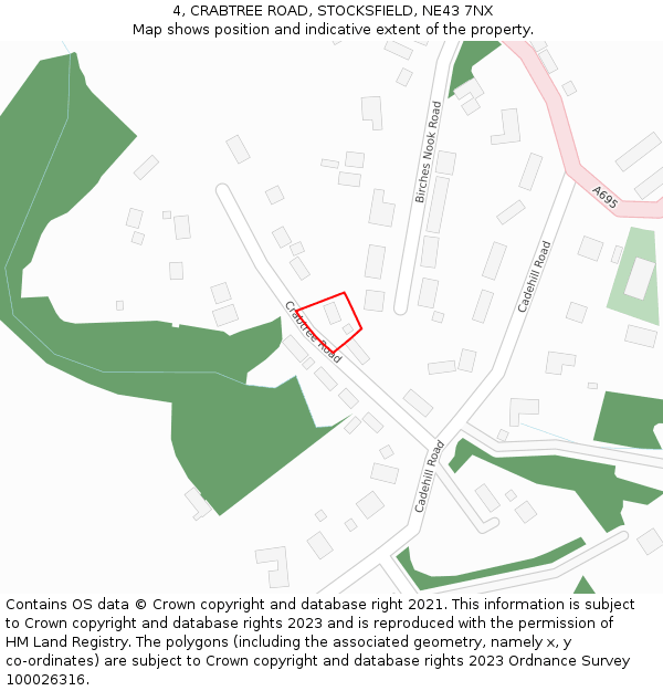 4, CRABTREE ROAD, STOCKSFIELD, NE43 7NX: Location map and indicative extent of plot