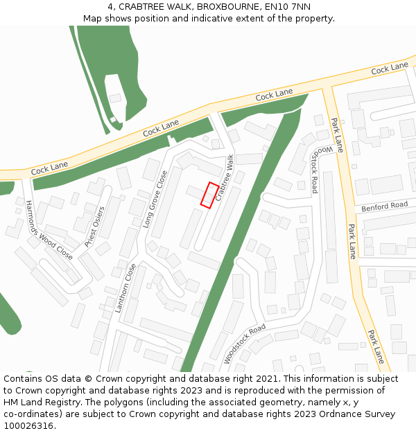 4, CRABTREE WALK, BROXBOURNE, EN10 7NN: Location map and indicative extent of plot
