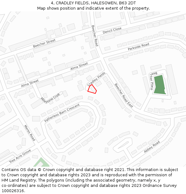 4, CRADLEY FIELDS, HALESOWEN, B63 2DT: Location map and indicative extent of plot