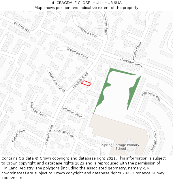 4, CRAGDALE CLOSE, HULL, HU8 9UA: Location map and indicative extent of plot