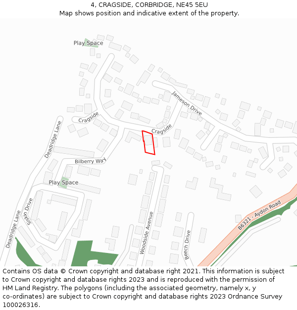 4, CRAGSIDE, CORBRIDGE, NE45 5EU: Location map and indicative extent of plot